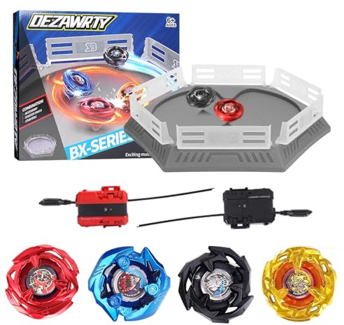 Set de Arena Gyro X Stadium con X Acceleration Rail – 4 peonzas de Combate, 2 lanzadores y Estadio, Arena de Batalla para niños a Partir de 6 años, Juguete de Combate para niños, Color Gris