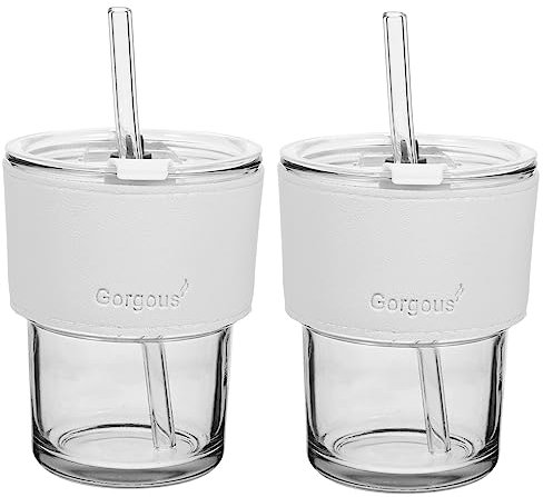 TOPPERFUN 2stücke Glas Trinkbecher Mit Deckel Und Strohhalm Wiederverwendbare Saftflaschen Aus Glas Große Kapazität Für Milch Tee Und Andere Getränke Flasche Für Unterwegs