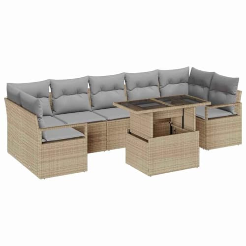 vidaXL Garten-Sofa-Set 8 pcs Beige und Hellgrau 100 x 55 x 73 cm, Garten und Terrasse, modernes Lounge-Set, UV-beständig, abnehmbare Kissen, Rattan Sofa, für draußen