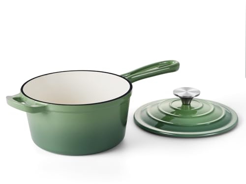 Onader 1QT Enameled Cast Iron Saucepan with Lid, Small Sauce Pan, Enamel Cast Iron Dutch Oven Cooking Kitchen Pot, Nonstick & Heavy Duty – Pistachio Green