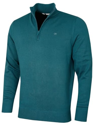 Calvin Klein Mens Campus 1/2 Zip Sweater - Teal - XL
