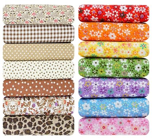14 Set Stoffpakete Patchwork Stoffe Baumwolle tuch, 25x25cm,Stoffe zum Nähen,Baumwollstoff,Patchwork Stoffe,DIY Stoff zum Basteln, Quilten, Puppenkleidung & Dekoration,Kaffeebraun + Vintage-Druck