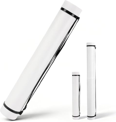 DEWEL Expandable Poster Tube 63-107cm, Telescopic Document Tube with Strap | Waterproof Plastic Drawing Tube Adjustable Art Storage Tube for Blueprints, Maps, Artwork, Documents, Flip Chart (White)