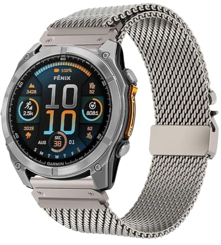 Titan Armband für Garmin Fenix 8 47mm, Neues Design-Verschluss 22mm Quick Fit Milanaise Armand für Fenix 7/7 Pro/6/6 Pro/5/5 Plus/Forerunner 935/955/945/965/Instinct 2/Descent G1/Approach S62/S60