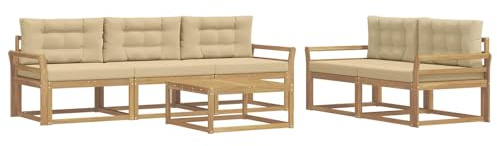 vidaXL Outdoor-Sofagarnitur mit Kissen 6 pcs Weiß und Beige, Hochmodernes Gartenmöbel Set, Sofakollektion für draußen, Lounge für Garten, Poolbereich Sitzgruppe