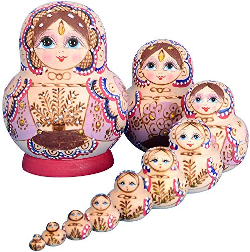 YAKELUS professionelle Matrjoschka-Marke 10 Stücken Matroschka, Matruschka, Matrjoschka,Russian Nesting Dolls,10-TLG handgemacht Das Lindenholz Geschenk Spielzeug1075