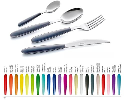 EME Posateria Made In Italy - Servizio 24 Posate Tavola Vero 6 Persone Acciaio 18/C Moderne Colorate, Colore Manico: Verde Trasparente 370