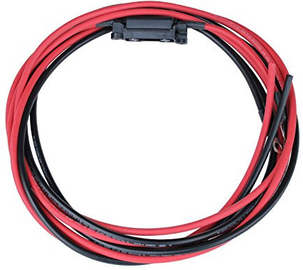 3m 10mm2 single core red and black extension cable with a fuse holder, 40A fuse and ring terminals (8mm) for solar panels, batteries and other systems