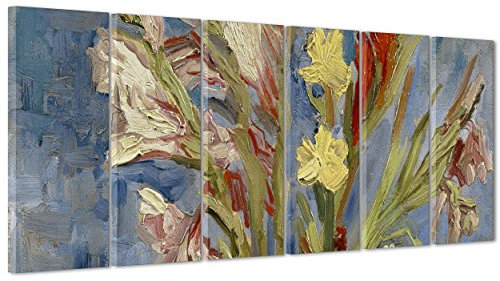 ConKrea Bild auf Leinwand, gerahmt, fertig zum Aufhängen, Van Gogh, Vase mit Gladiolen und China Astern, Vase mit Gladiolen und chinesischen Astern, 190 x 70 cm (Code 2712)