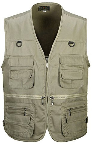 PengGengA Herren Outdoor Weste mit Multi-Taschen Anglerweste Jagd- und Angler Camping Wandern Weste Freizeit Ärmellos Jacke - Khaki, 2XL