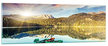 Bilder auf Glas 90x30cm Wandbild Glasdruck Landschaften Brücken - 3595 | See Gebirge Wasser Panorama Klein Modern Dekoration Wohnzimmer Schlafzimmer Küche Wanddeko Kunstdruck Art Wall Decor ARTTOR