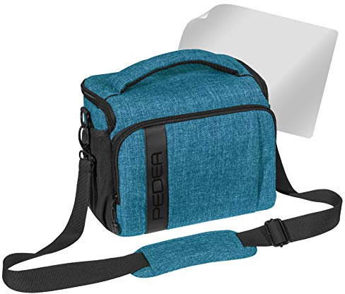 PEDEA DSLR-Kameratasche Fashion mit Displayschutzfolie für Canon EOS 5DS R M6 M100 100D G1X Mark III SX740 / Nikon Z6 D850 / Panasonic Lumix DC GH5 GX800 / Sony Alpha 6000 6500, Gr. XL hellblau