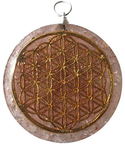 CHONIT Orgonit-Anhänger mit Kristallhalskette und Symbol 'Blume des Lebens', Schutz- und Reiki-Anhänger, Großer Kristallstein 'Frau und Mann' (Rose Quartz)