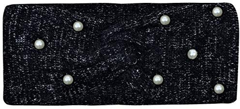PiriModa Damen Stirnband Perle Glitzer Ohrwärmer Winter Kopfband Haarband (Schwarz)