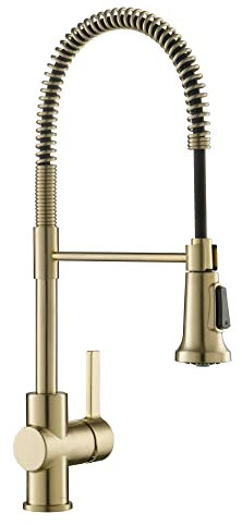 Kraus KPF-1690BGMB Britt - Rubinetto da cucina pre-risciacquo/commerciale con soffione a doppia funzione in finitura All-Brite, oro spazzolato/nero opaco