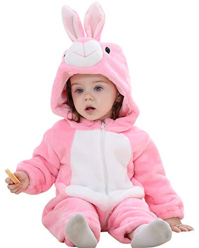 ANUFER Unisexe Bébé Encapuchonné Barboteuse Flanelle Mignonne Animale Combinaison Tenues d’Hiver Lapin Rose SN07652 0-6 Mois