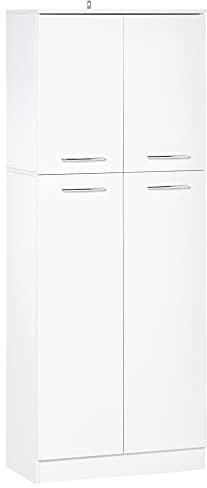 HOMCOM Mobile Dispensa Multiuso con 2 Armadietti e Mensole Regolabili, MDF, 59x31x155cm, Bianco
