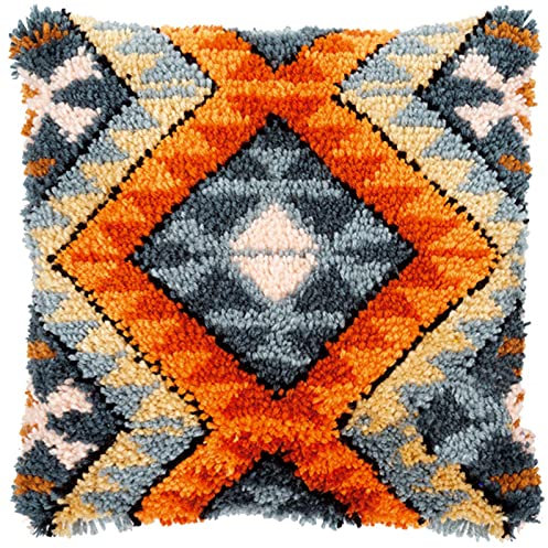 XUJINGJIE Knüpfteppich Zum Selber Knüpfen Handcraft Knüpfkissen Set Kissenbezug Teppich mit Vorgedruckten Geometrischen Mustern für Kinder Erwachsene, 43X43cm
