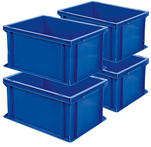4x Eurobehälter mit 2 Griffleisten, LxBxH 400x300x220 mm, 21 Liter, blau