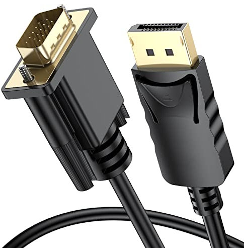 LinKAVEniR Câble adaptateur DisplayPort vers VGA Double mode 1080p Full HD Display Port vers VGA plaqué mâle vers mâle pour Lenovo/Dell/HP/ASUS et autres marques 1,8 m