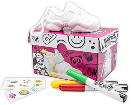 Joy Toy - Sneak-Artz - 10 cm Mini Sneakers Turnschuhe zum Selbst Gestalten mit Farben, Clip On und Stickers in pinker Schuhschachtel - 24 Verschiedene zum Sammeln, pink