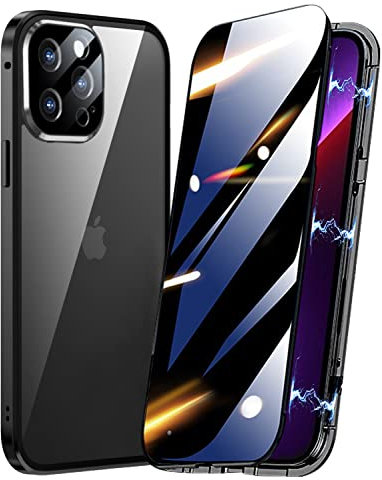 TOPF&B Case for iPhone 13 Pro Anti-Peep Magnetic Cover,Privacy Tempered Glass Full Cover Built-in Camera Lens Protector,360 Degree Metal Bumper Case for iPhone 13 Pro,Black
