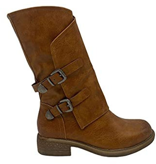 STILL Stivale Donna Scarpe Stivaletto con Fibbia Laterale Zip Cerniera Biker Motociclista Stivali Inverno Nuovi 38 Beige Camel