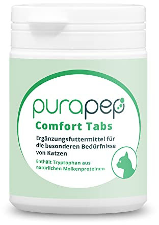 purapep Comfort Katzen Tabs – Natürliches Beruhigungsmittel mit Tryptophan, Calcium & B Vitaminen – bei Stress, Angst & Silvester. Für entspannte Katzen in jeder Situation. Lecker + wirksam |120 Tabs
