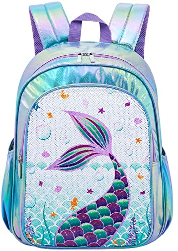 Mermaid Kids Backpack - School Bags for Girls Children's Backpack Preschool Kindergarten Elementary Rucksack Lightweight Hiking Travel Casual Blue Laptop Book Bag