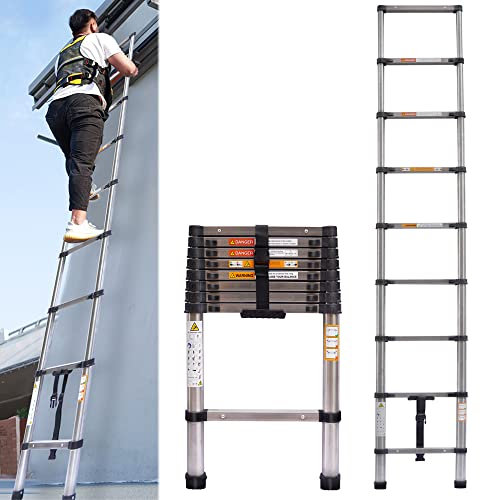 Scala telescopica in acciaio inox da 8,5 pollici, scala telescopica estraibile, leggera pieghevole, per camper, soffitta, casa per interni ed esterni, portata 330 lb