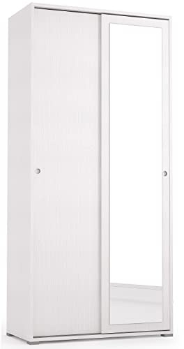 CAESAROO Armario 90 x 195 cm blanco fresno con dos puertas correderas y espejo - blanco