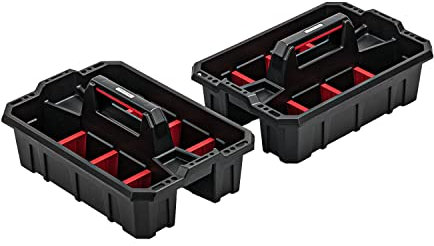 2x Werkzeugträger mit Trennstege - 49,5 x 21 x 34,5 cm - Tragekasten stabiler Werkzeug-Tragekasten Fächer