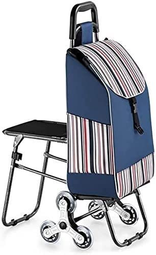 Faltbarer Einkaufswagen mit Rädern, faltbarer Einkaufswagen, faltbarer Einkaufswagen, Treppenklettern, Einkaufswagen mit Hocker, Edelstahl-Kristallrad, starke Tragfähigkeit für Zuhause, Troll