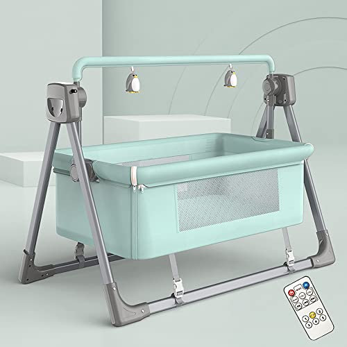 SADRIM Elektrische Babybett Babywiege,Babywippe Elektrisch,Musik-Schaukelkorb,reisebett Baby, Babybetten,Baby Auto Swing Wippe,reisebett Baby Mit Matratze Und Fernbedienung (Color : Green)