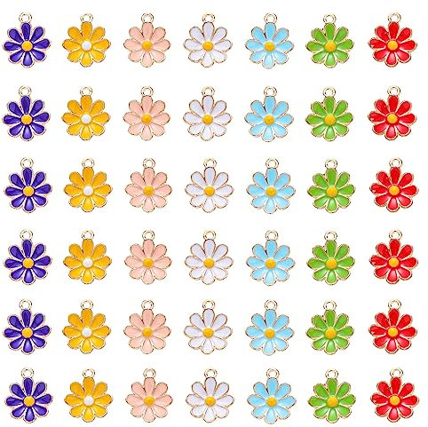XCSJ 42pcs Emaille Charm Blumen Emaille Anhänger Gänseblümchen Blume Emaille Baumeln Charms Perlen Blumen Themen Anhänger Ornamente Für Halskette, Armband, Schmuck, Diy Basteln-7Farbe