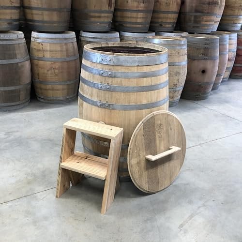 Fass-Schmiede Premium-Holzfass für Eisbaden 300 Liter – Ideal für Regeneration und Wellness – Hochwertiges Tauchfass aus nachhaltigem Holz, originales Weinfass (mit Treppe, natur)