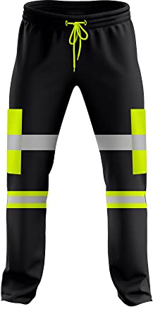trending babz Pantalones de chándal de alta visibilidad para hombre, 2 tonos, cinta reflectante, dobladillo abierto, ropa de trabajo, chándal S-2XL, Amarillo y negro., XL