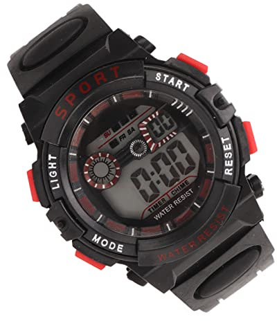 Tbest Elektronische Herrenuhr, Herren Elektronische Uhr Multifunktionale Digitale Sportuhr WR50M wasserdichte Armbanduhr mit Leuchtendem Lichtalarm Zum Schwimmen, Laufen (Schwarz und Rot)