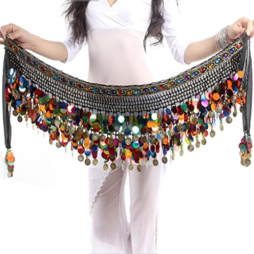 Wuchieal Damen Bauchtanz Hüfttuch Süße Bauchtanz Rock Wrap Performance Bling Pailletten Münzen Bauchtanz Kostüm