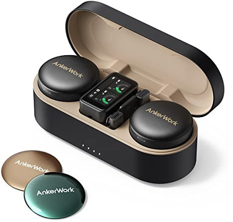AnkerWork M650 Wireless Lavalier Microphone, Pro Noise Cancellation, Swap Magnetic Colorful Covers, 2-Channel Quality Pickup, 200m Transmission, 15H Battery, Easy to Use for Vlogs(Renewed)