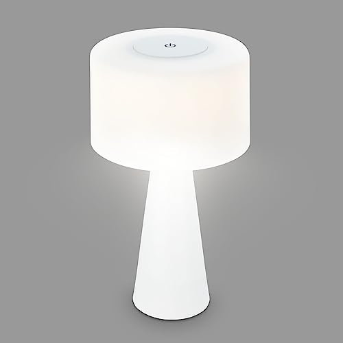 BRILONER - LED Tischlampe kabellos mit Touch, dimmbar in Stufen, Glasschirm, Nachttischlampe, Leselampe, LED Lampe, Campinglampe, Tischleuchte, Akkulampe, Outdoor Lampe, Touchlampe, 35x18 cm, Weiß