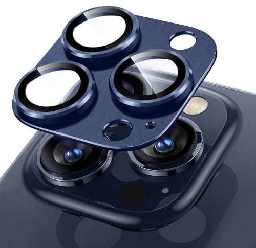 Niboow Kameraschutz Kompatibel mit iPhone 15 Pro/15 Pro Max, Anti-Kratzer HD Klar Kameraschutz, Aluminiumlegierung Schutzglas Kamera Linse Schutzfolie für iPhone 15 Pro/15 Pro Max - Blau