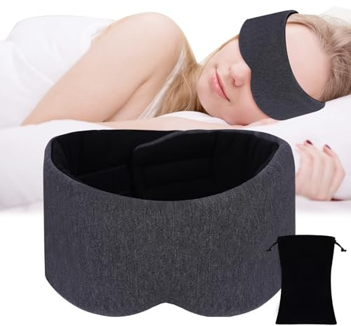 ACWOO Schlafmaske Augenmaske, Seitenschläfer Schlafbrille, Hautfreundlich Atmungsaktiv Augenmaske, Schlafmasken mit Verstellbarer Klettverschluss für Nachtschlaf, Reisen und Nickerchen (Grau)