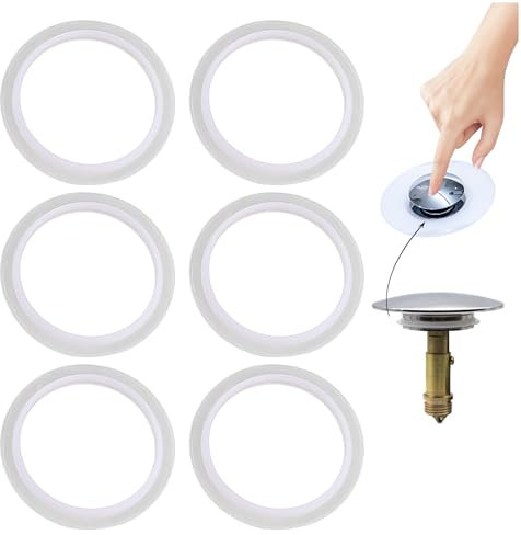 SLEEKEE Juego de 6 juntas de silicona blancas para tapón de lavabo, 38 mm exterior, 32 mm interior, sin fugas, fácil instalación, adecuado para válvulas de drenaje y fregaderos