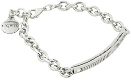 LIQWID Armband Herren Damen Genderfluid, Armband mit rechteckigem Metallkern und Kristallen an den Seiten, Weißbronze-Finish, recyceltes Material, verstellbarer Verschluss - 100% MADE IN ITALY (M)