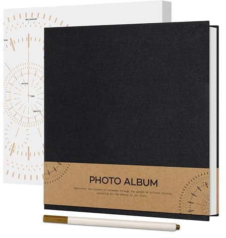 Vienrose Selbstklebend 10x15 Fotoalbum Einkleben und zum Selbstgestalten Klein Leinen Photo Album mit 40 Weißen Seiten, Hochzeit Fotoalben mit Einem Kugelschreiber, 17x18cm, Schwarz
