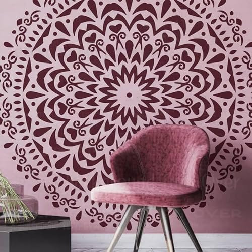 Pochoir mandala géant de 150 cm de BackgroundTurnOver, réutilisable, décoration murale, réfrigérateurs, peinture, brique, motifs décoratifs, plâtre, portable