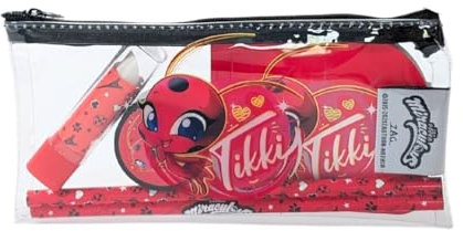 mybagstory Federmäppchen Miraculous für Mädchen, flach, gefüllt, transparent, für Kinder, Schule, Kindergarten, Grundschule, Grundschule, Grundschule, Federmäppchen, Mädchen, Geschenkidee, 18,5 cm
