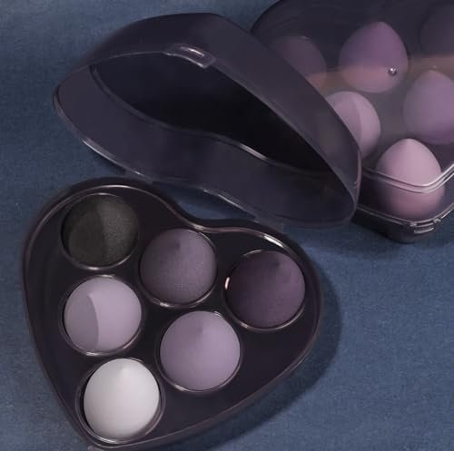 HealthyMoov lot set kit éponges de maquillage et houpettes avec boîte de rangement (COEUR VIOLET)