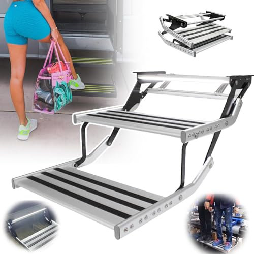 YhsPkh Manuelle/Elektrische rutschfeste Treppe Für Wohnmobile (150 Kg Belastung), Automatisch Einziehbare Plattform, LED-Beleuchtung + Aluminium-Stahlkonstruktion,Double